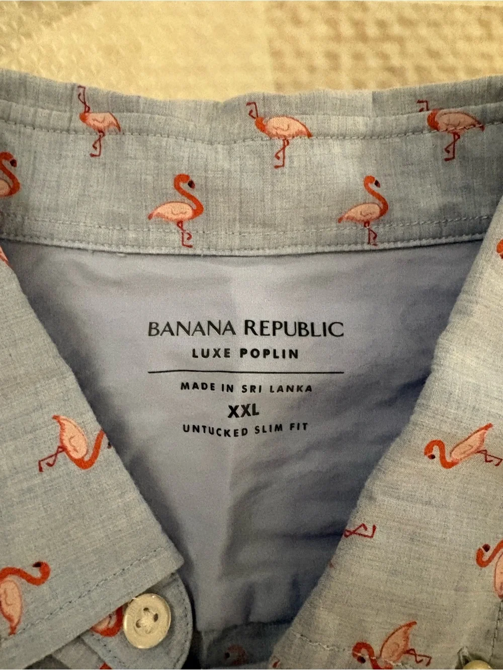 Banana Republic Light Blue Button-Down Shirt with Pink Flamingo Print